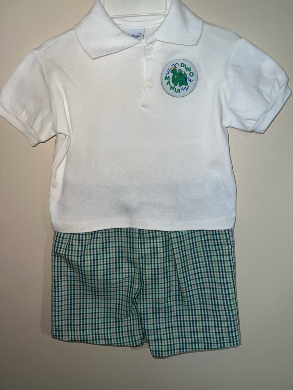 Vintage kids Alexis White Polo with Green Dino Patch and Matching Shorts
